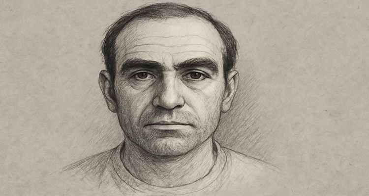 Computer-generated sketch of a middle-aged man with prominent eyebrows, based on dream reports from around the world.