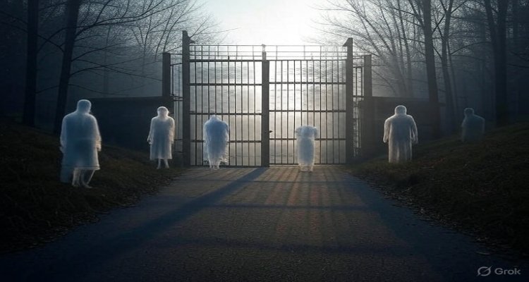 Caption: A misty path leads to the gates of the infamous Eastern State Penitentiary, one of America’s most haunted places.