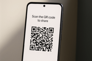 Android 16’s new QR file-sharing screen displayed on a smartphone.