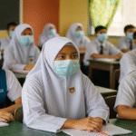 Students wearing face masks in a Malaysia