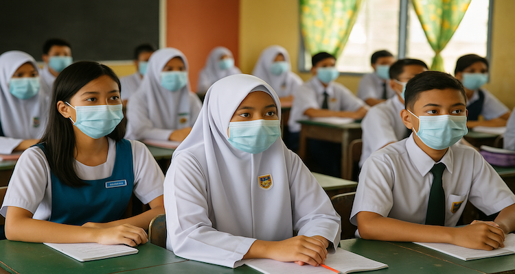 Students wearing face masks in a Malaysia