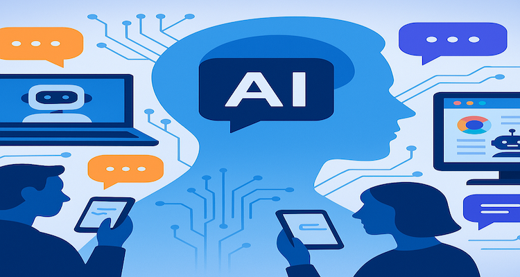 A conceptual illustration of AI systems interacting with users across operating systems, browsers, and devices