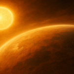 An artistic rendering of a future Earth with fading oceans under a brightening Sun, representing NASA’s long-term habitability model