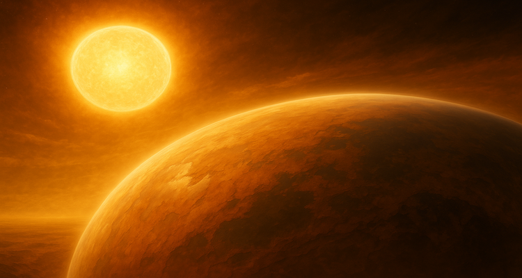 An artistic rendering of a future Earth with fading oceans under a brightening Sun, representing NASA’s long-term habitability model