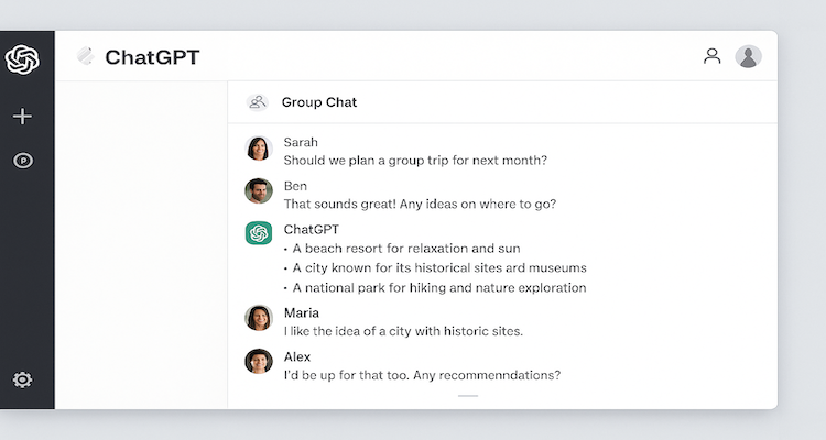ChatGPT interface showing the new Group Chats feature