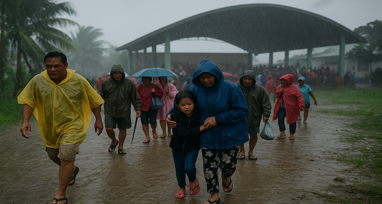 Philippine residents evacuate amid heavy rains as Super Typhoon Fung-Wong approaches northern Luzon.