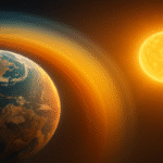 Scientific visualization of Earth’s atmospheric evolution showing gradual oxygen loss under a brightening Sun