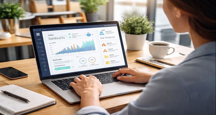 Business owner using AI dashboard
