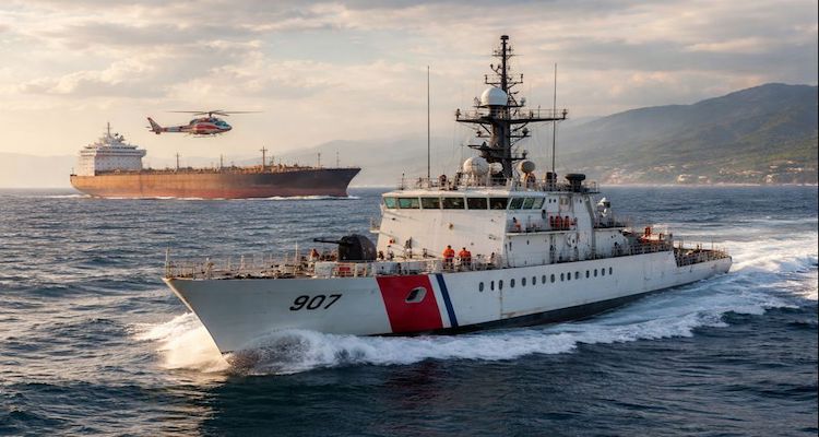 Coast Guard cutter and tanker chase (AI Generated Image)