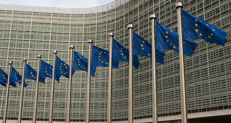 EU flags outside headquarters