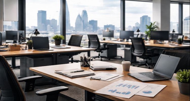 Empty desks in a modern office