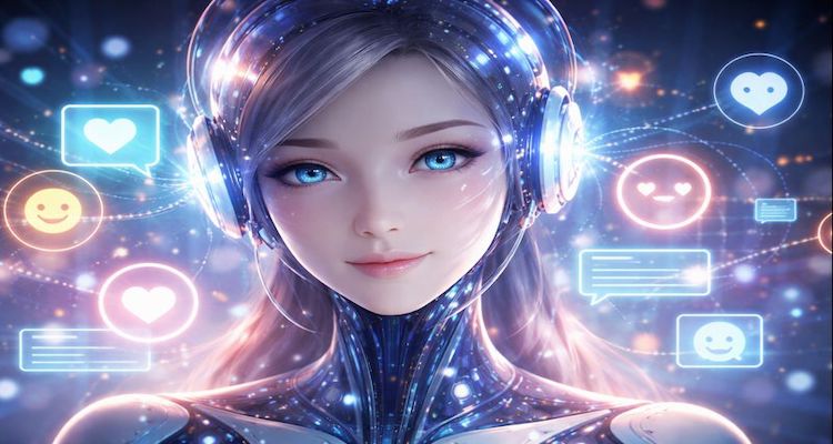 Futuristic AI with glowing blue eyes