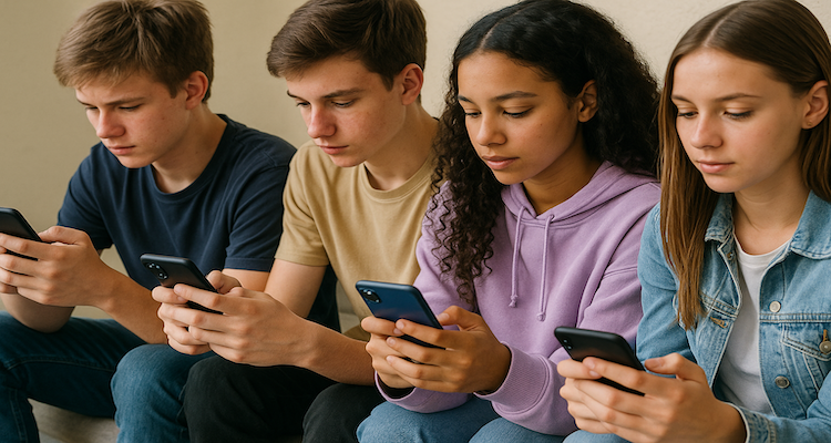 Teenagers using smartphones