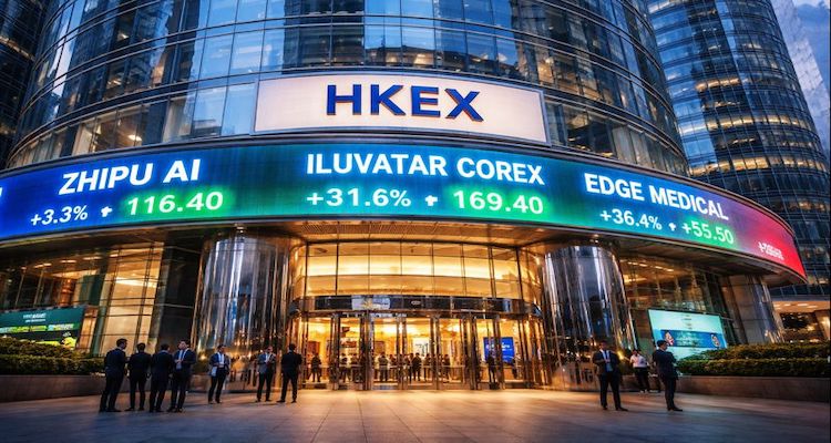 Futuristic HKEX at twilight