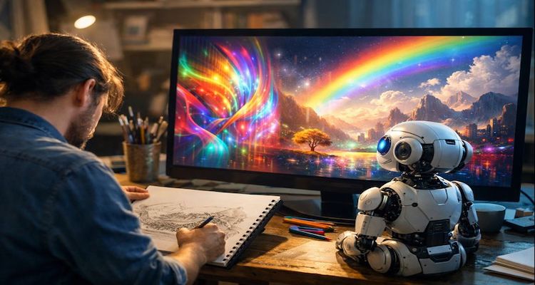 Artist and robot creating together