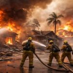 Firefighters battle blazing inferno in California