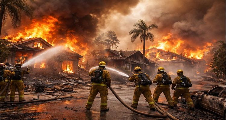 Firefighters battle blazing inferno in California
