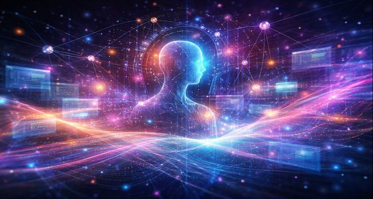 Futuristic AI network in motion