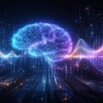 Glowing digital brain and flowing data