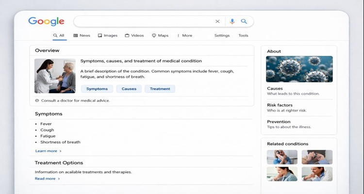 Google search interface displaing medical information