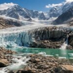 Melting glacier and turquoise lake