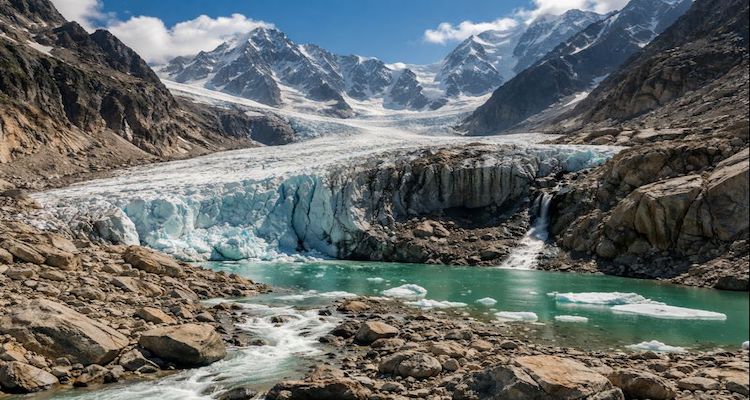 Melting glacier and turquoise lake