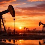 Oilfield silhouettes at sunset