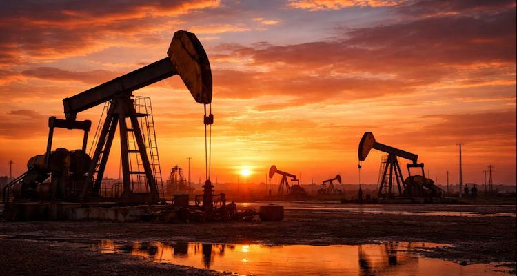 Oilfield silhouettes at sunset