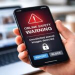 Online safety alert on smartphone screen
