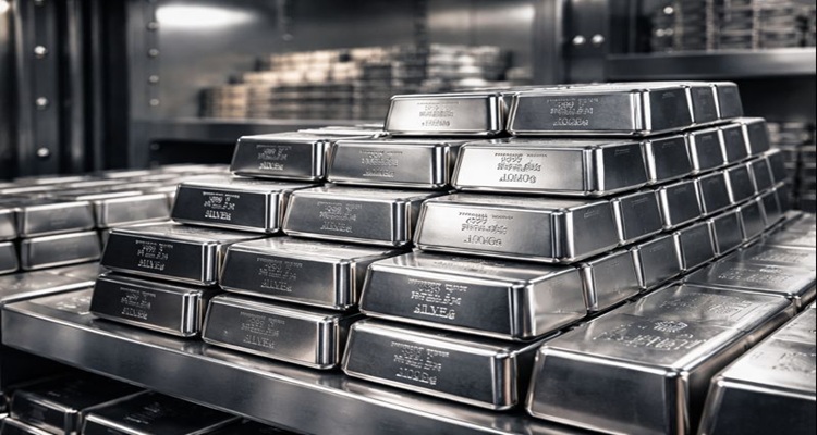 Shiny silver bullion in secure vault