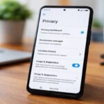 Smartphone with privacy settings on desk
