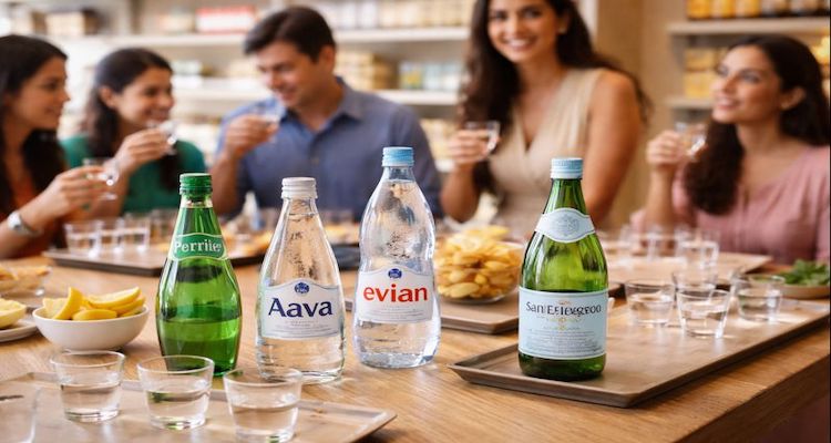 Water tasting session at gourmet store