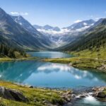 Alpine valley with turquoise lakes