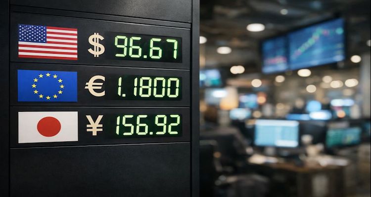 Currency exchange rates on digital display