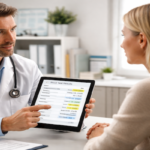 Doctor reviewing blood test with patient