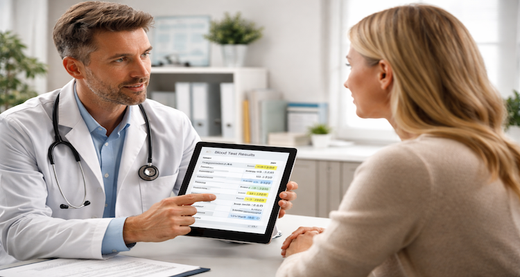 Doctor reviewing blood test with patient