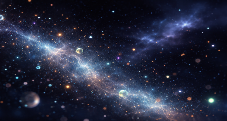 Glowing particles in a cosmic dance