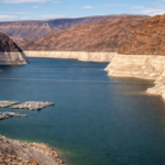Lake Mead's low water levels at sunset