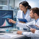 Scientists analysing genetic data in lab