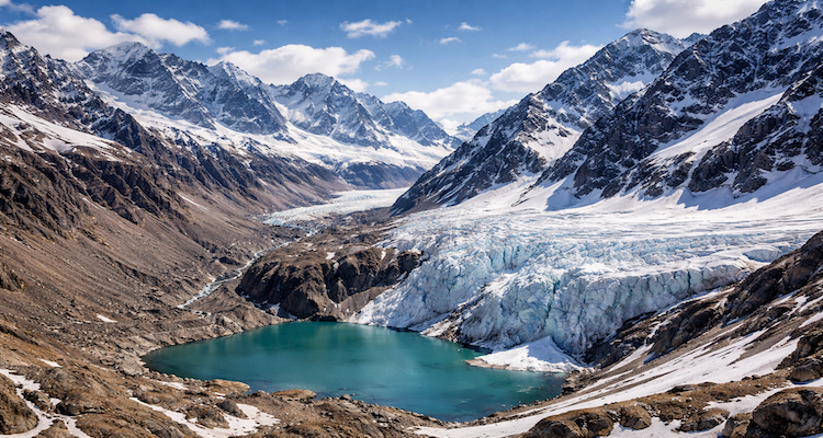 Snow-capped Andes and turquoise lake