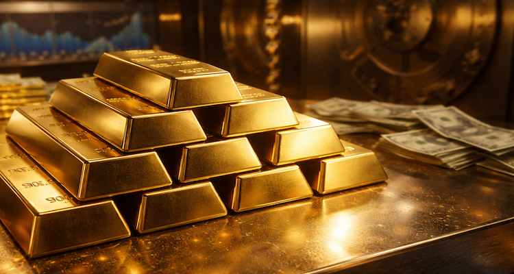 Stacks of gold in vault