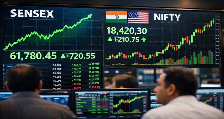 Stock market surge on trading floor