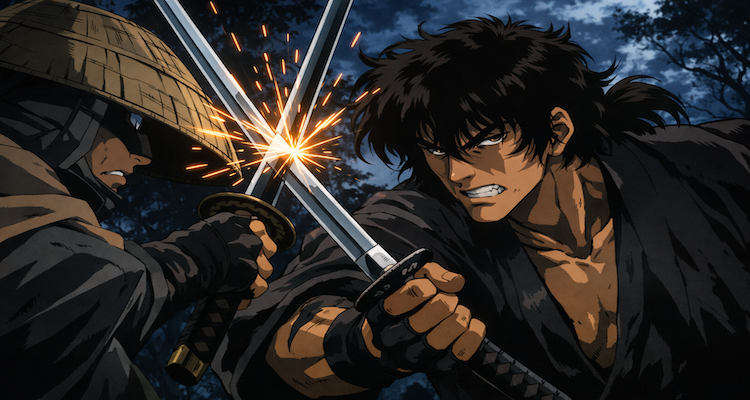 Sword clash under the moonlight