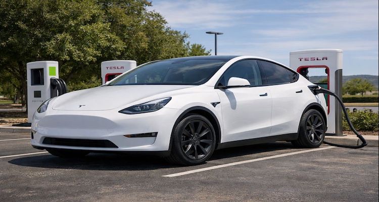 Tesla charging at a Supercharger station