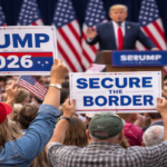 Trump rally with patriotic signs