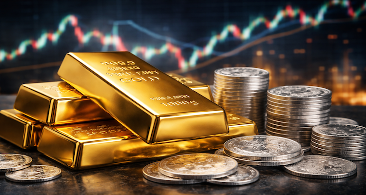 gold bars and silver coins