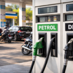 Busy petrol station in India