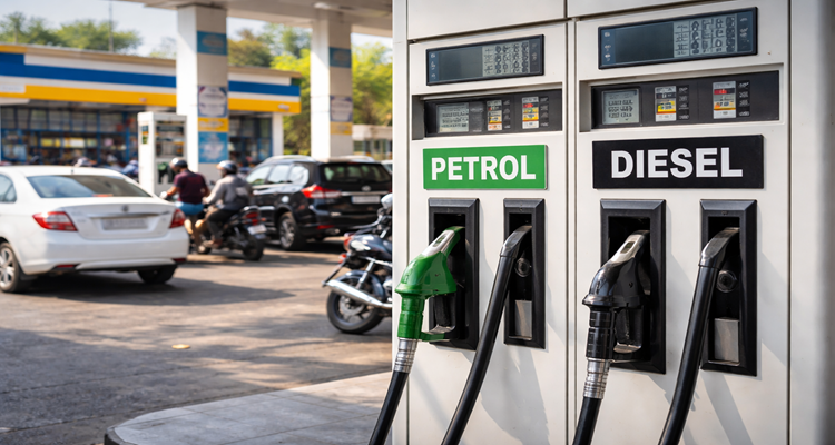Busy petrol station in India