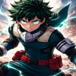 Deku sparks in a ruined city