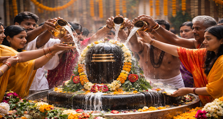 Devotees perform Jal Abhishek ritual